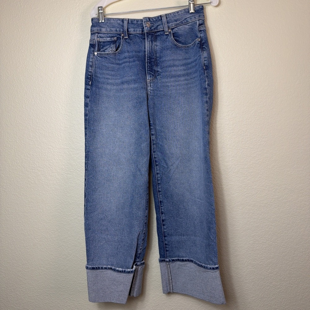 PAIGE Sasha Jeans 28 Womens Cuffed Wide Leg Crop Light Wash Blue Denim Pant